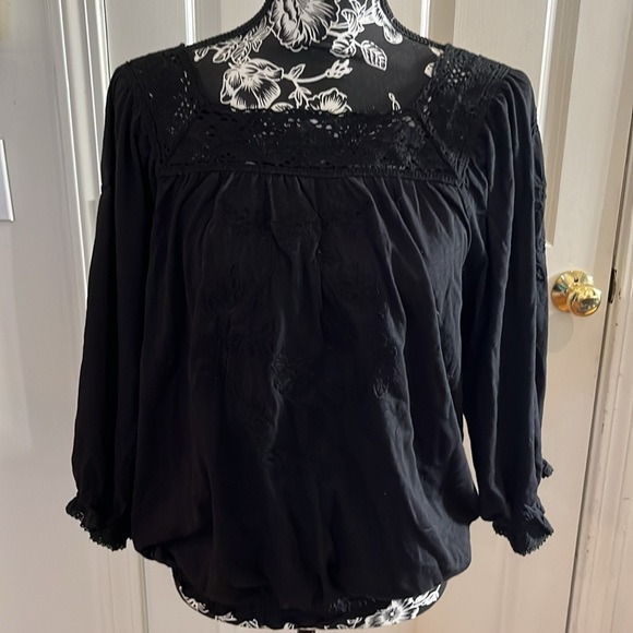 RBX size, extra large, black on black embroidered square neck top  3/4 sleeves - Picture 1 of 13